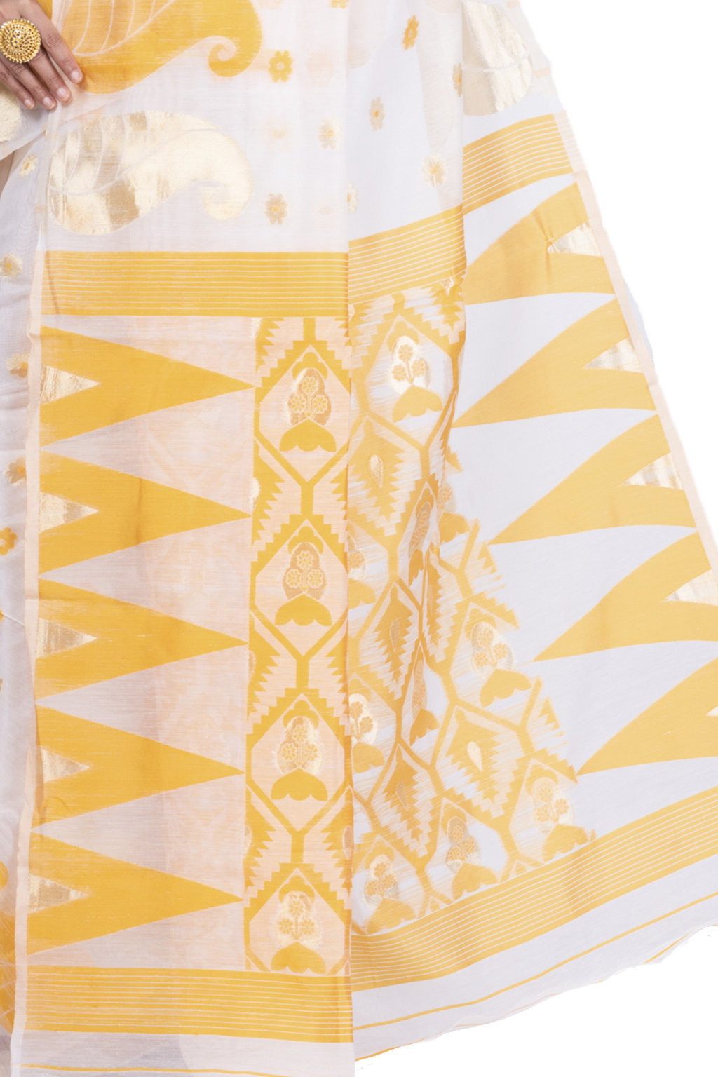 Yellow Pure Cotton Amachal_Jmdni Jamdani Saree (680)